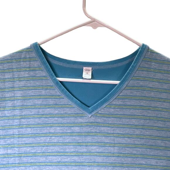 Sonoma Striped Mid Weight Short Sleeve Sleep Tee Shirt Size L Blue Gray Yellow - Picture 3 of 11